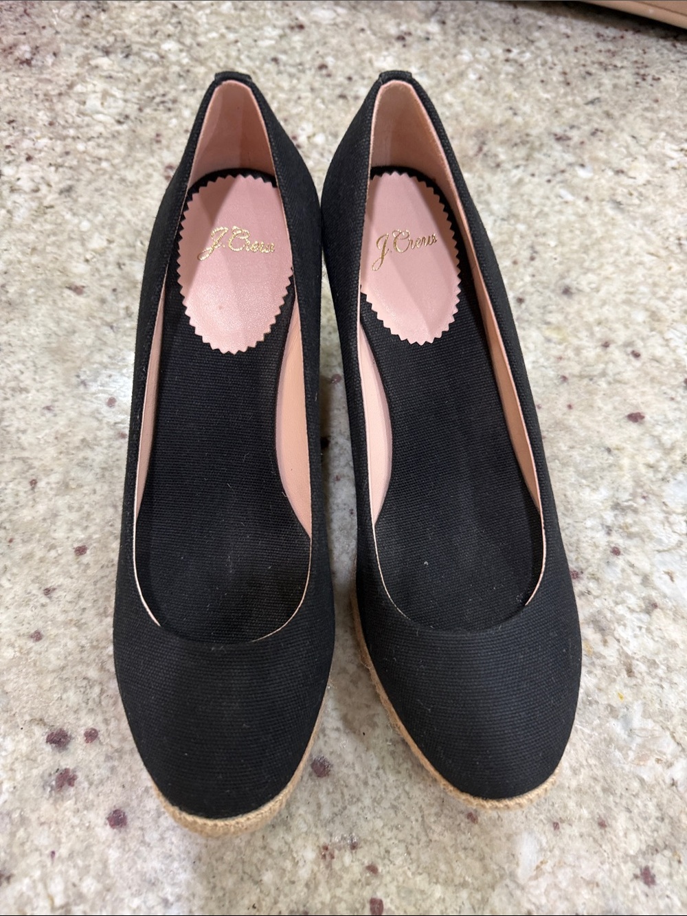 J. Crew Black Canvas Espadrille Wedge Pumps Size 8